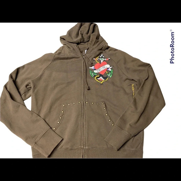 Christian Audigier Ed Hardy Save Our Beaches Surf Mob Zip Hoodie Sz XL - Picture 1 of 6